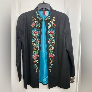 Look East Womens M Suit Jacket oriental Floral Embroidered Lined Johnny Was Look